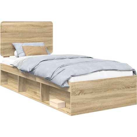Bed Frame with Headboard Sonoma Oak 90 x 200 cm Solid Pine Wood vidaXL