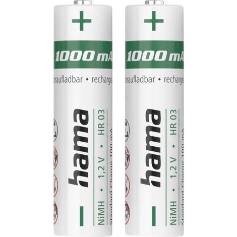 Hama NiMH-Akkus, AAA Micro, 1000 mAh, 1,2 V, 2 Stück Pile rechargeable LR3 (AAA) NiMH 1.2 V 2 pc(s) W247653