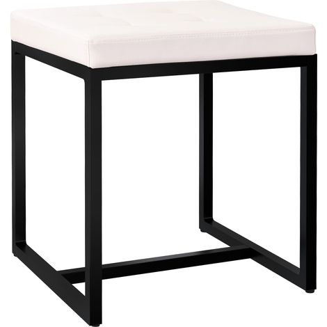 Panca/sgabello da ingresso moderno larghezza 40 cm con struttura in metallo nero e seduta rivestita in similpelle color crema 100005946