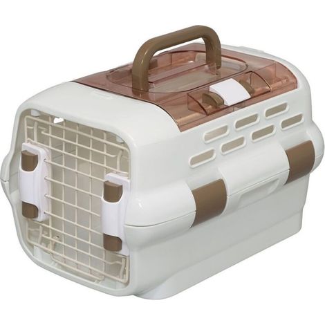 Iris Ohyama Haustiertransportbox mit 2 abnehmbaren Türen, Griff und Leine, belüftet für Katzen, Hunde und Nagetiere – Pet Drive Carrier PDPC-500, Weiß (1/3)