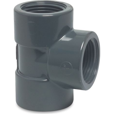 Profec T-Stück PVC-U allseitig Innengewinde 3/4 Zoll, 10 bar, grau (1/3)