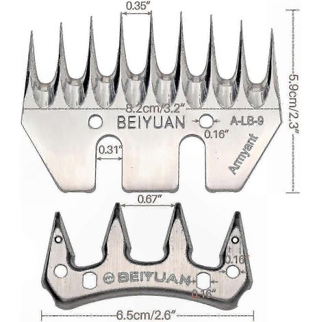 Lames de tonte pour moutons et chèvres avec pointes en forme de peigne à 9 dents, adaptées aux outils de toilettage des animaux. (1/4)