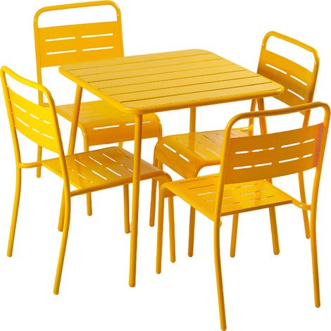 Tavolo da giardino quadrato da 70cm e 4 sedie gialle BERGAME