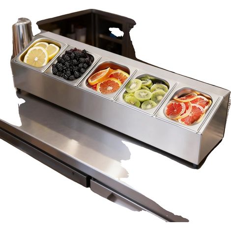 Chariot à bacs Gastronorm, Acier inoxydable 201, 15,5 x 11,5 x 14,2 pouces, Design de support incliné, 5 x 1/6 Contenants alimentaires, Organisateur d'épices polyvalent (1/5)
