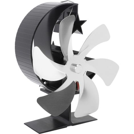 Ventilateur de poêle à 6 pales pour cheminée, alimenté par la chaleur, à circulation d'air rapide, motif demi-lune, thermoélectrique, argenté (1/5)