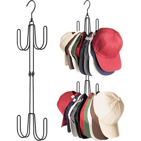 Porte-Chapeaux - Acier Inoxydable - 4 Crochets Rotatifs 360° - Hauteur 64 cm - Pour Casquettes Baseball et Accessoires - 1 Pièce (1/5)