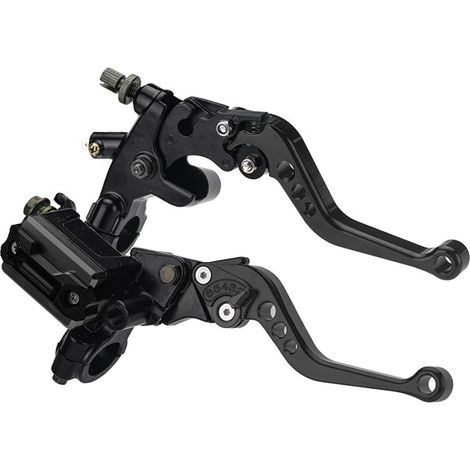 Kit Levier d'embrayage Levier Frein Moto 7/8" Universels,Frein Embrayage Maître-Cylindre Réservoir Leviers,Ensemble Poignée Leviers d'embrayage Pompe Supérieure Frein Réglable Hydrauliquement(Noir) (1/5)