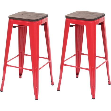 Set 2x sgabelli bistrot design industriale HHG-392 legno metallo verniciato rosso