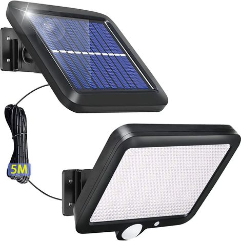 Applique murale solaire extérieure avec détecteur de mouvement, 56 LED, projecteur de sécurité, veilleuse, compatible avec terrasse, jardin, garage, allée, porche et clôture. (1/5)