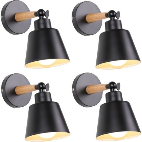 4 Stücke Vintage Wandleuchte Innen Wandlampe Verstellbare Deckenleuchte mit Metallschirm Schwarz Ø12cm