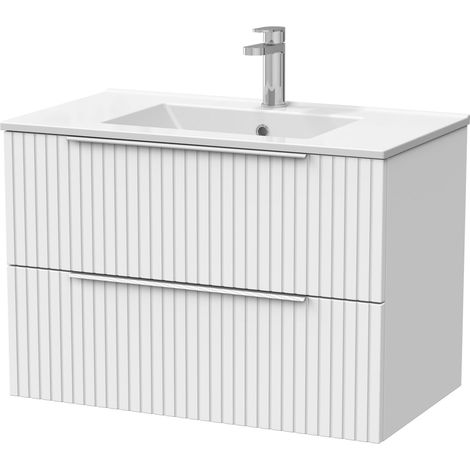 Callingwood Contemporary Wall Hung 2 Drawer Vanity Unit with Minimalist Ceramic Basin , 800mm, Matt White