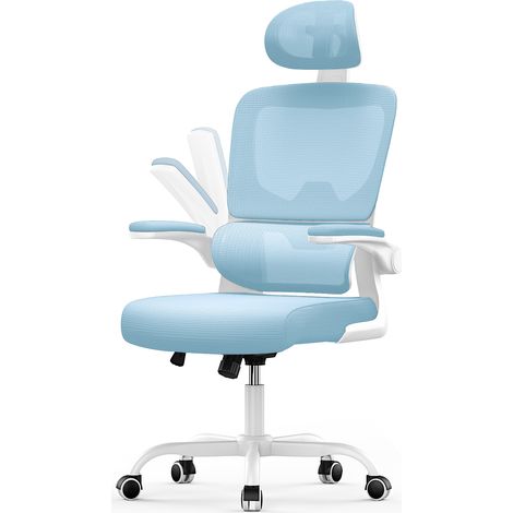 Office Desk Chair - bigzzia high back Mesh Office Chair with Flip-Up Armrest - Computer Chair with Back Support and Headrest - Blue (1/5)