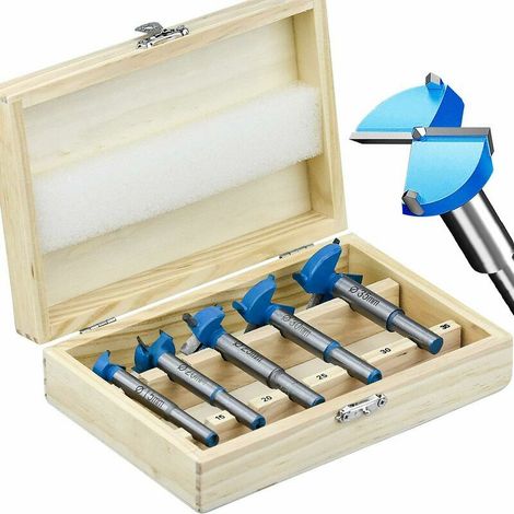 Forets à bois avec boîte, forets à bois en carbure de 15 mm, 20 mm, 25 mm, 30 mm et 35 mm pour le perçage et le fraisage du bois, pour menuisier et atelier (5 pièces) (1/5)