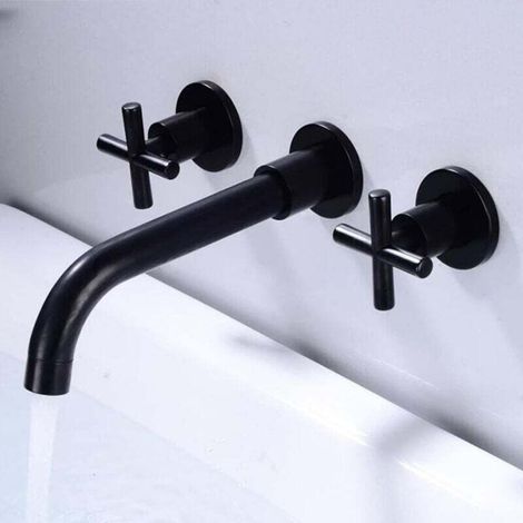 Black 2 handle wall mounted shower faucet, 208mm reach (1/4)