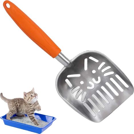 Pala para arena de gato, pala de metal resistente para arena de gato, colador con pala profunda y mango ergonómico, hecha de metal macizo. (1/5)