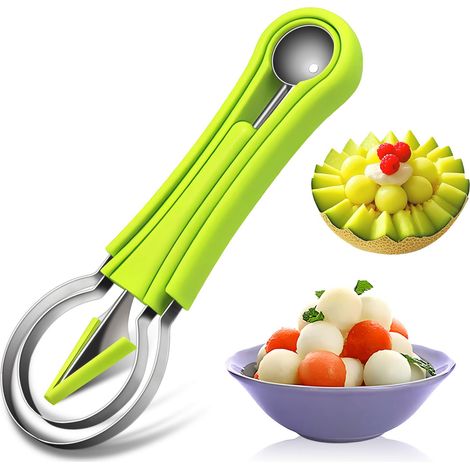 Set aus Melonenlöffeln, 4-in-1-Obstschneider, Wassermelonenlöffel, Obstlöffel und Kugellöffel, Obstschneidewerkzeug (grün)