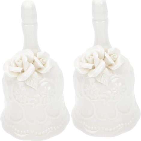 2pièces Cloche de Noël Céramique Blanche Vintage Cloche Sonnante Décorative pour Réception de Mariage Service Salle et Fêtes de Fin Année (1/5)