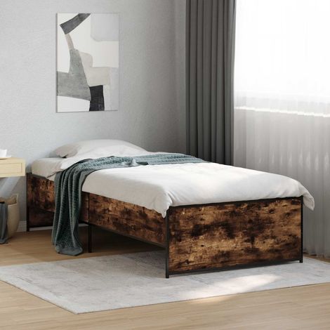 Cadre de lit 80 x 200 cm en bois d’ingénierie, chêne fumé, lattes fixes - PANGIVO (1/5)