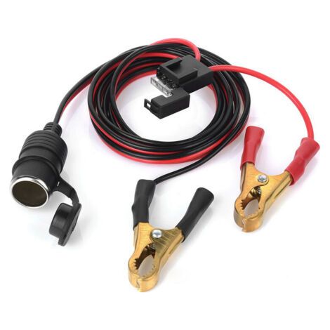 12V/24V Kfz-Zigarettenanzünderstecker (weiblich) mit Krokodilklemmen-Anschlusskabel für die Batterie (2 Fuß langes Verlängerungskabel mit Klemmbefestigung) (1/4)