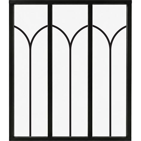 Verrière atelier intérieure aluminium noir 3 vitrages 102 x 117 cm - Décor art déco - Arcade - noir et transparent - Verre trempé (1/5)