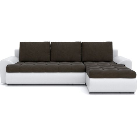 Tokyo Right Hand Facing Velvet Fabric Corner Sofa Bed - Brown & White