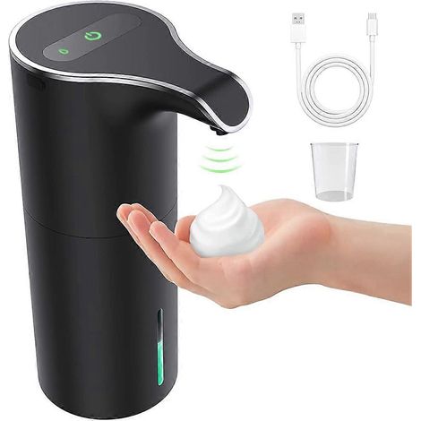 Distributeur de savon automatique noir, distributeur de savon mousse rechargeable sans contact pour salle de bain (1/5)