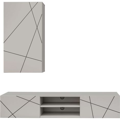 Ensemble meuble TV mural Geo 1 - Bois MDF cachemire - 180 x 180 x 45 cm - Livraison gratuite (1/5)