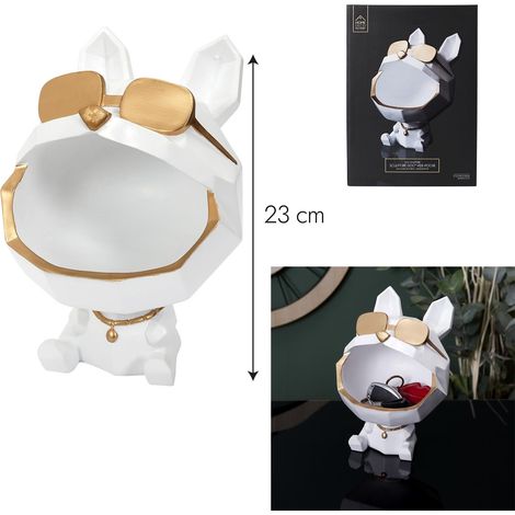 Statue - HOME DECO FACTORY - Chien à Lunettes - Vide Poche - Blanc et Or (1/5)