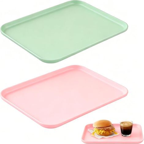 2 - Plateau de service - Plateau rectangulaire - Antidérapant en polypropylène pour restaurant et pique-nique Rose et Vert 31x22x1,5cm (1/5)