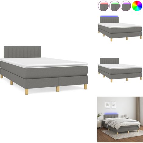 Sommier à lattes de lit matelas LED gris foncé 120x190 cm tissu - Sommier Tapissier - Lit Avec Led - Matelas À Ressorts Ensachés - Tête De Lit Ajustable - Éclairage LED (1/5)