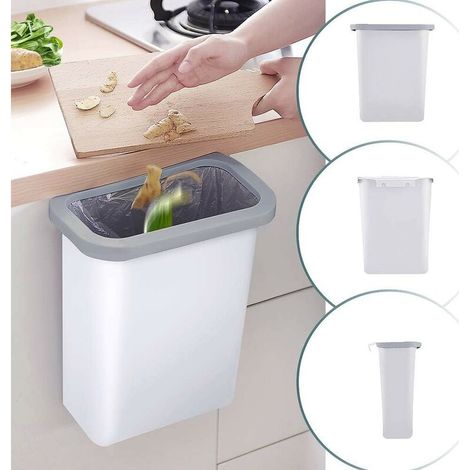Poubelle de cuisine- Poubelle suspendue en plastique (PP) de 10L pour la cuisine/le bureau/la salle de bain/la voiture/la poussette (1/5)