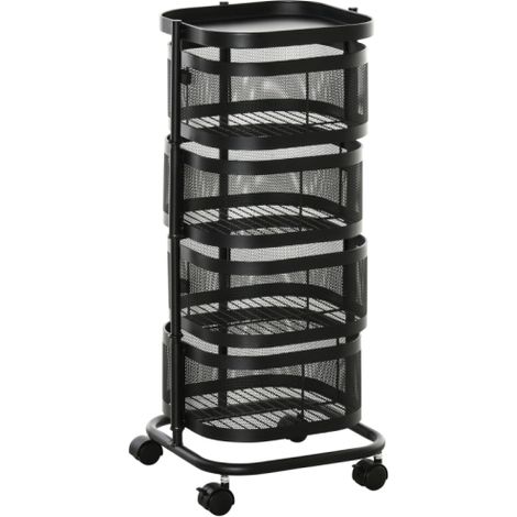 Servierwagen mit 4 Ebenen drehbar Küchenwagen mit Rollen Drahtkorb Rollwagen mit oberen Regal 33x33x77 cm Schwarz
On-Site