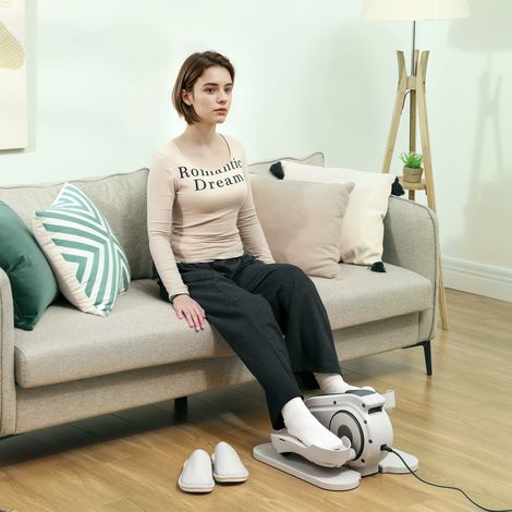Sitzpedaltrainer, Mini-Ellipsen-Trainer mit LCD-Monitor, Fernbedienung, 10 einstellbare Geschwindigkeitsstufen, Weiß (1/5)