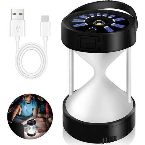 Lampe de camping solaire LED rechargeable USB-C avec indicateur de batterie (1/5)