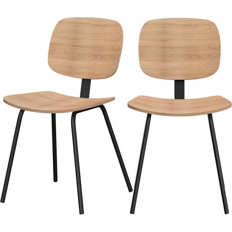 Lot de 2 chaises en bois plaqué frêne et pieds en métal - HOODIE