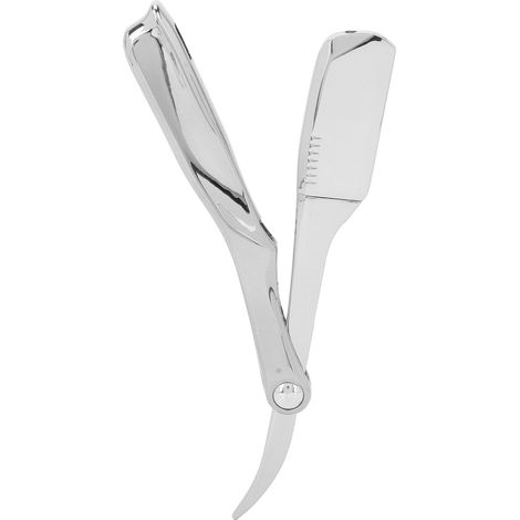 Rasoir droit professionnel pliable pour barbier avec lame et support plaqué argent (1/5)