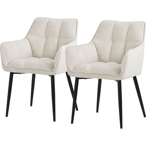 ML-Design Set 2 Sedie per Sala da Pranzo 63x57x90 cm Imbottitura in Spugna Crema con Schienale e Braccioli Telaio in Metallo Poltroncina Confortevole Ergonomica per Cucina Salotto o Soggiorno