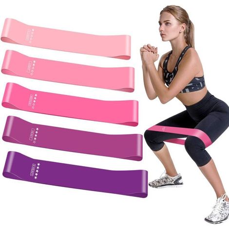 Fasce elastiche per fitness [confezione da 5] Fasce elastiche in lattice naturale per allenamento di forza, attrezzatura per esercizi di sollevamento pesi/Pilates/Yoga, borsa per il trasporto inclusa (1/4)
