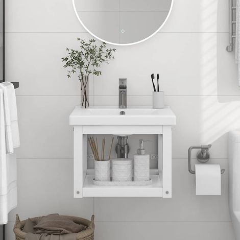 Cadre de lavabo de salle de bain Style Contemporain - mural Blanc 40x38x31 cm Fer BV157020 - BonneVie (1/5)