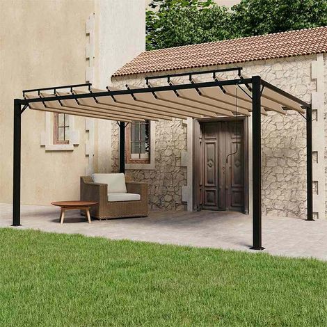 vidaXL Cenador con techo de lamas tela taupé y aluminio 3x4 m (1/5)