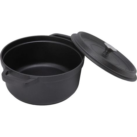 Marmite en Fonte 24cm à Double Poignée, Fond Plat pour Soupes et Ragoûts, Sans Revêtement (1/5)