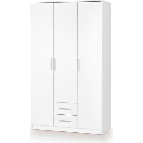 Armario Cirveso 113, Blanco + Blanco brillante, 205x120x52cm, Puertas de armario: Con bisagras, Número de estantes: 5 (1/2)
