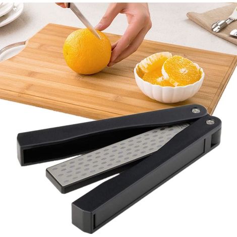 Affûteur de couteaux portable double face diamanté (grain 400/600) – Affûteur de poche pour une utilisation en extérieur, noir