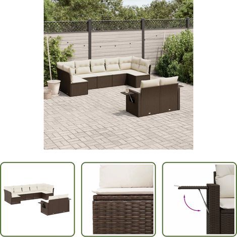 Gartensessel - 9-tlg. Garten-Sofagarnitur mit Kissen Braun Poly Rattan (1/5)