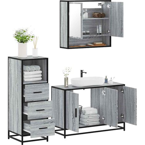 vidaXL Ensemble de meubles de salle de bain 3 pcs Sonoma gris (1/5)