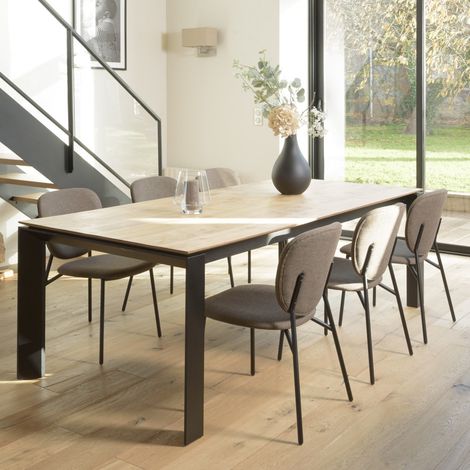 TOM - Lot de 2 chaises tissu marron pieds acier noir (1/5)
