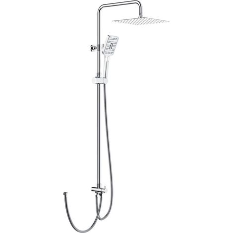 Colonne de douche sans robinetterie – Douche pluie carrée 25x25 cm – Pommeau à 3 jets rotatifs – Acier inoxydable chromé – Installation murale facile