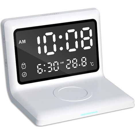 Kabelloser Wecker mit Schlummerfunktion und Spiegel, ideal für Schlafzimmer oder Homeoffice. (1/5)