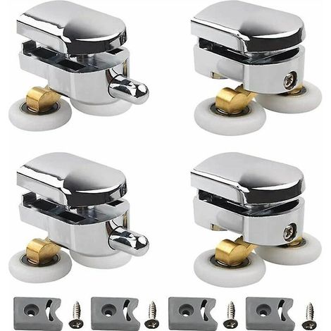 lot De 4 Roulettes Doubles - Pour Porte De Douche Coulissante, 2 Roues De 23 Mm De Diamtre En Alliage De Zinc Salle De Bain Avec Bloc Anti-collis (1/5)
