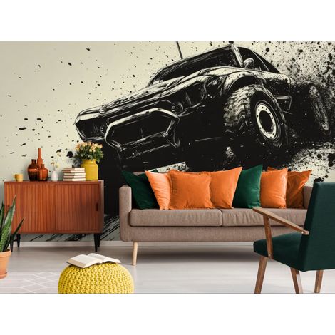 papier peint illustration – course automobile vintage - 150 x 250 cm (1/2)